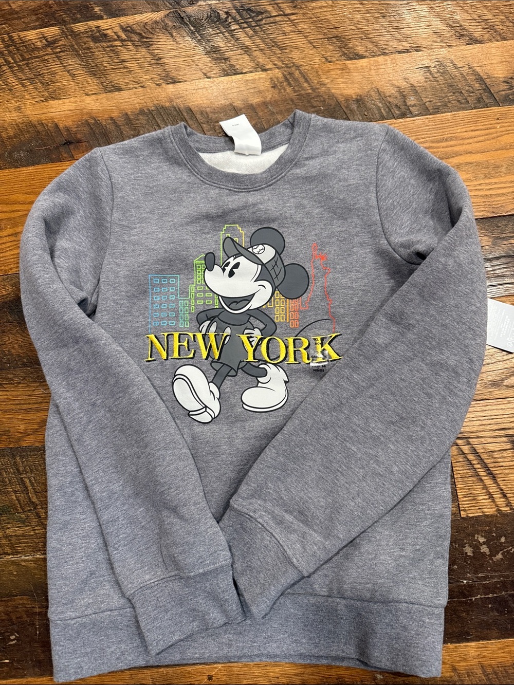 NWT Disney Kids Gray Mickey Mouse 'New York' Sweatshirt with Neon Accents